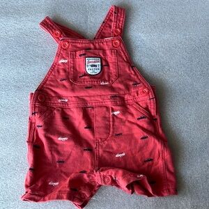 Carters short overalls short-all size 12MO red- cars and trucks